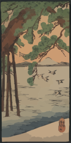Pine Tree On The Shore. Clip Art