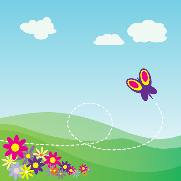 Cartoon Hillside With Butterfly And Flowers Clip Art Cartoon Hillside With Butterfly And Flowers Clip Art