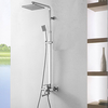 Chrome Finish Contemporary Rotatable Shower Faucet With Rectangle Shower Head And Hand Shower-- Faucetsuperdeal.com Image