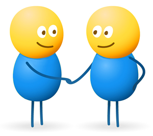 Two Smiling Emoji Shaking Hands