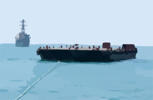 A Tug Pulling Oil Barges Suspected Of Smuggling Illegal Oil Out Of Iraq Is Followed By Uss Hopper. Clip Art