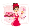 Saleswoman Serving Chocolate Cakes Image