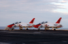 Two T-45c Goshawks Assigned To Training Air Wing Two Sit Chocked And Chained On The Flight Deck Aboard Uss Harry S Truman (cvn 75) While Awaiting Nighttime Carrier Qualifications To Commence. Image