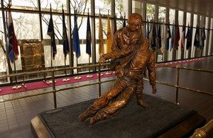 The Bronze Statue, Depicting The Bond Between Navy Hospital Corpsmen And U.s. Marines, Stands In The Main Lobby At The National Naval Medical Center In Bethesda, Maryland. Image