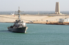 The Guided Missile Destroyer Uss Mitscher (ddg 57) Passes A Memorial Built In Recognition Of The Defense Of The Suez Canal From 1914-1918 While Transiting The Suez Canal Image