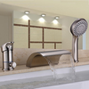 Nickel Brushed Three Holes Single Handle Waterfall Handshower Included Bathtub Faucet With Hand Shower-- Faucetsuperdeal.com Image