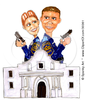 Clipart Illustration Of A Man And Woman Alamo Police Partners Standing Back To Back At The Ready With Guns Image