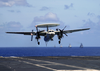 An E-2c Hawkeye Assigned To The  Sunkings  Of Carrier Airborne Early Warning Squadron One One Six (vaw-116) Comes In For A Recovery Aboard The Aircraft Carrier Uss Constellation (cv 64) With One Engine After Having An In-flight Emergency. Image