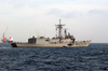 Assisted By Harbor Tug Muskegon (ytb 763), The Guided Missile Frigate Uss Gary (ffg 51) Leaves The Port Of Yokosuka, Japan. Image