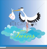 Stork With Twins Clipart Image