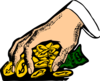 Hand Grabbing Gold Coins Clip Art