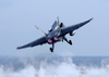 An F/a-18c Hornet From The  Hunters  Of Strike Fighter Squadron Two Zero One (vfa-201) Launches From The Flight Deck Of Uss Theodore Roosevelt (cvn 71) Image