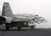 An F/a-18c Hornet Strike Fighter Aircraft Moves Into Position To Launch From  One Of Four Steam Powered Catapults Aboard Uss Constellation (cv 64) In Support Of Operation Iraqi Freedom Image