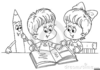 Black And White Clipart Of Kids Reading Books Image