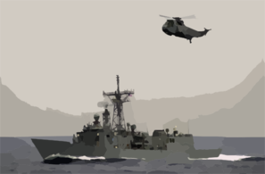 The Guided Missile Frigate Uss Nicholas (ffg 47) And A Helicopter From The Spanish Frigate Sps Navarra (f-85) Track A Simulated Cargo Vessel. Clip Art