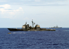 The Guided Missile Cruiser Uss Antietam (cg 54) And The Guided Missile Destroyer Uss Lassen (ddg 82) Conduct A Small Boat Exercise With The Guided Missile Frigate Uss Ingraham (ffg 61) Image
