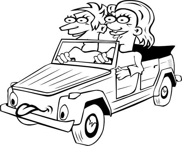 Girl And Boy Driving Car Cartoon Outline clip art