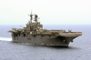 The Amphibious Assault Ship Uss Iwo Jima (lhd 7) Cruises Through The Arabian Gulf Behind Uss Nimitz (cvn 68). Image