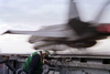 An F/a -18c  Hornet  Is Launched Off The Flight Deck Of The Uss Enterprise. Image