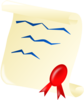 Scrolled Document With Red Ribbon Clip Art