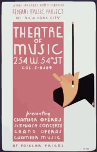 Works Progress Administration Federal Music Project Of New York City Theatre Of Music Presenting Chamber Operas, Symphony Concerts, Grand Operas, [and] Chamber Music At Popular Prices. Clip Art