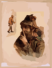 [half Length Image Of Bearded Tramp In Hat, Touching Finger To Nose With Full Length Image Of Same Tramp To The Left] Clip Art