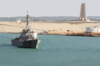 The Guided Missile Destroyer Uss Mitscher (ddg 57) Passes A Memorial Built In Recognition Of The Defense Of The Suez Canal From 1914-1918 While Transiting The Suez Canal Clip Art