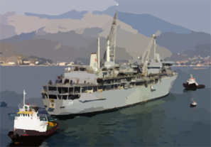 With The Help Of Tugboats, The Submarine Tender, Uss Emory S. Land (as-39), Is Maneuvered Into Place Alongside The Command Ship, Uss La Salle (agf 3). Clip Art