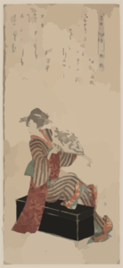 Woman Sitting On A Trunk, Holding A Fan Clip Art