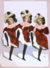 [three Dancing Women In Red Costumes And Feathers] Clip Art