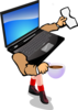 Laptop With Coffee, Hands & Legs Clip Art