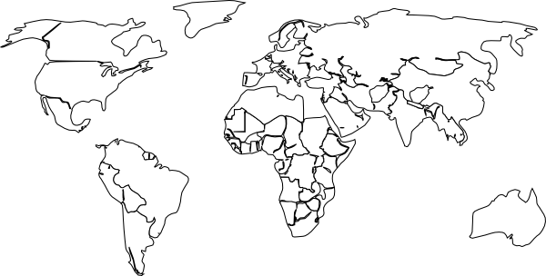 map of the world with countries black and white. Black White Outline World Map
