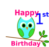 Blue Green Owl 1st Birthday Clip Art
