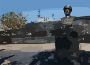 Against The Backdrop Of The Battle Of Letye Gulf Memorial In Downtown San Diego, The Decommissioned Aircraft Carrier Midway Is Moved Into Her Final Berth At The Old Naval Supply Pier Clip Art