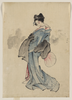[woman, Full-length Portrait, Standing, Facing Left, Holding Fan In Right Hand, Wearing Kimono With Check Design] Image