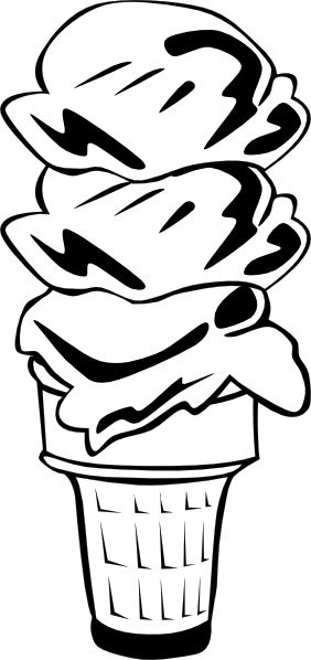 Ice Cream Cone (3 Scoop) (b And W) clip art