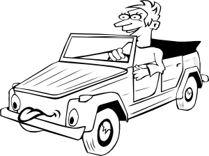 Boy Driving Car Cartoon Outline Clip Art