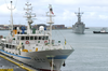 The Guided Missile Frigate Uss Reuben James (ffg 57) Prepares To Pass The New Japanese Fishing Training Vessel Ehime Maru While Pulling In To Honolulu, Hawaii Image