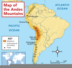 andes mountains on world map