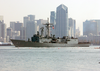 Guided Missile Frigate Uss Thatch (ffg 43) Passes By The San Diego Skyline Image