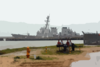The U.s. Navy S Guided Missile Destroyer Uss Cole (ddg 67) Sits Moored At Pier 3 Naval Station Rota, Spain. Clip Art