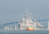 Uss Dubuque (lpd 8) Clears The Coronado Bridge With The Assistance Of A Tugboat. Dubuque Is Returning To Her Homeport Of Naval Station San Diego Image