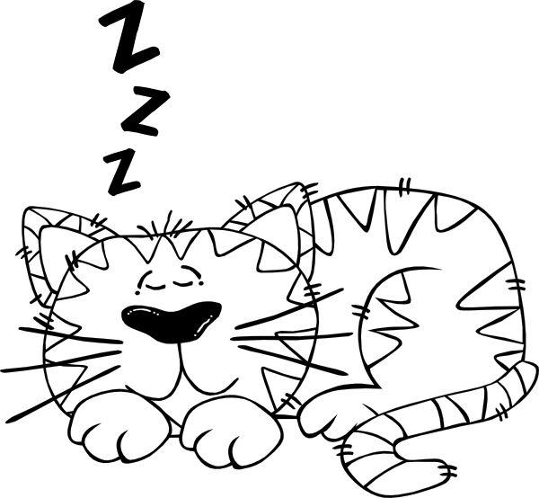black and white cat cartoon. Cartoon Cat Sleeping Outline