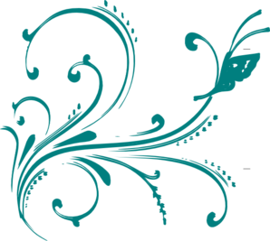 Teal Flourish With Butterfly Clip Art