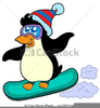 Snowboarding Penguin Clipart Image