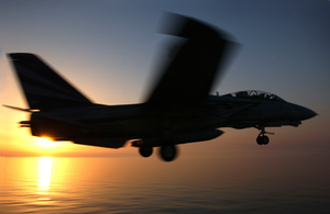 An F-14a Tomcat Assigned To The Black Knights Of Fighter Squadron One Five Four (vf-154) Launches Image