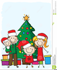 Family Around Christmas Tree Clipart Image
