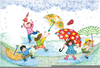 Children Playing In Rain Clipart Image