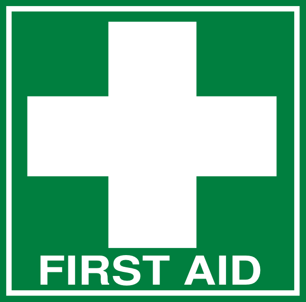 White First Aid Cross With Text Dark Green Clip Art At