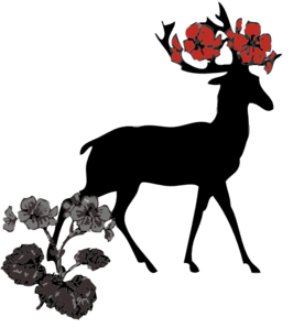 Deer With Red Flowers Clip Art